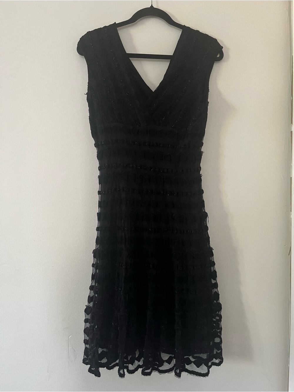 Vintage Y2K Black Lace Knit Shimmery Midi Dress Large Date Night Romantic